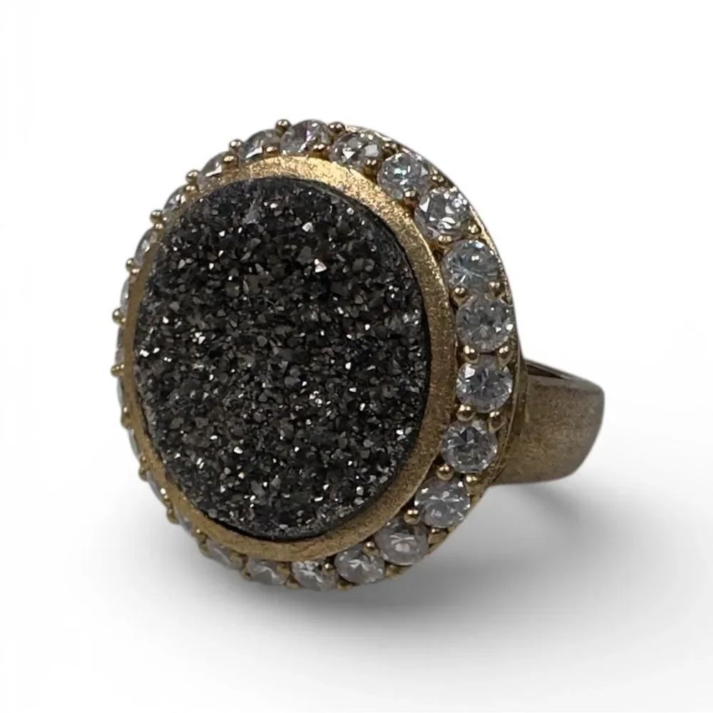 Vintage Druzy Ring 18K Plated Womens Size 4.5